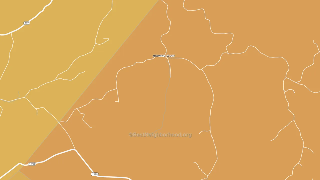 Map of the best neighborhoods in the Morning Glory area, with better matches in green and worse matches in red