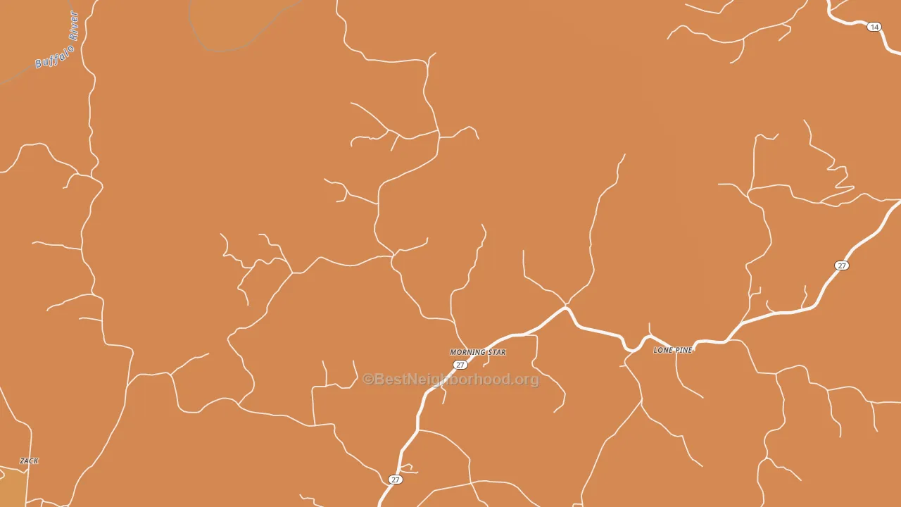 Map of the best neighborhoods in the Morning Star area, with better matches in green and worse matches in red