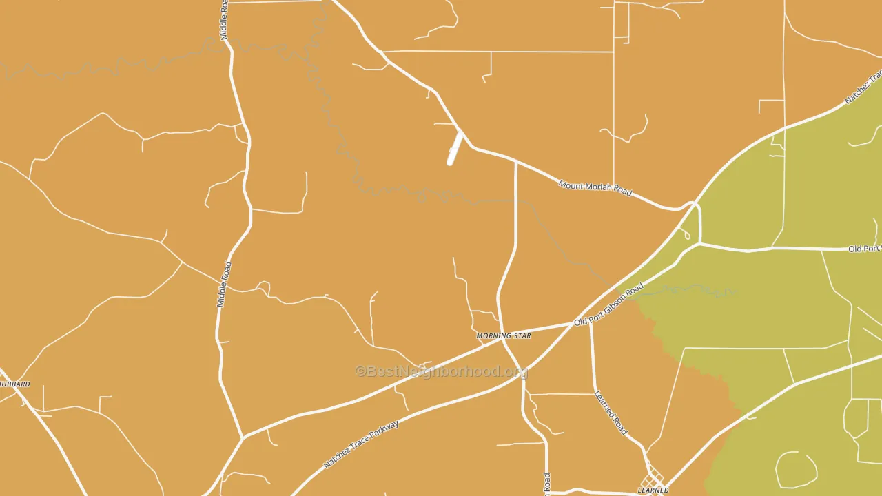 Map of the best neighborhoods in the Morning Star area, with better matches in green and worse matches in red