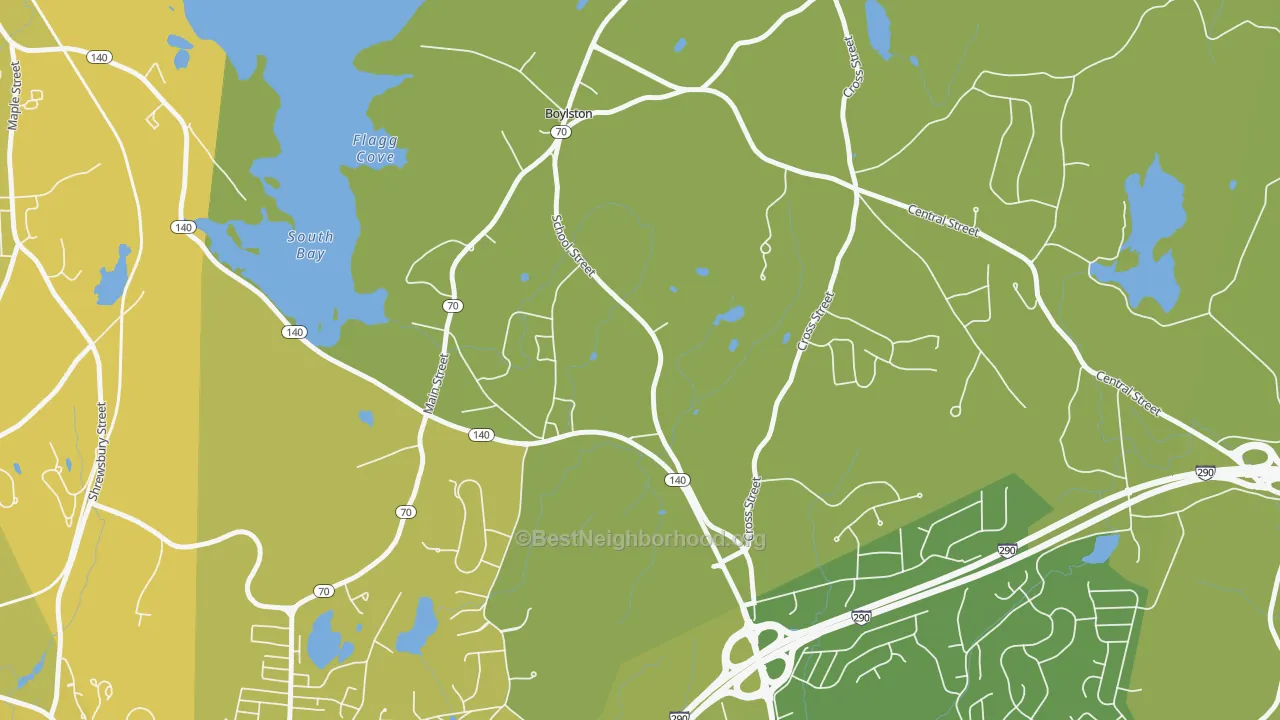 Map of the best neighborhoods in the Morningdale area, with better matches in green and worse matches in red