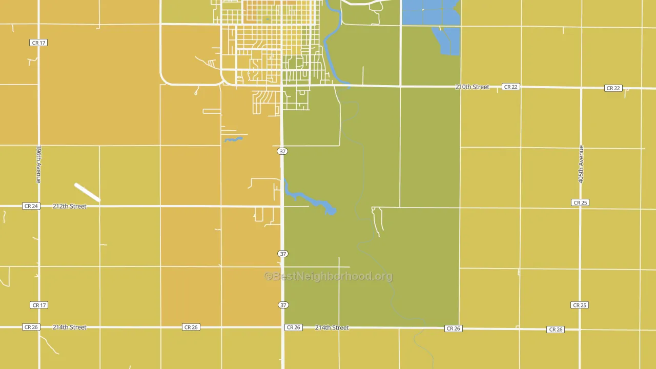 Map of the best neighborhoods in the Morningside area, with better matches in green and worse matches in red