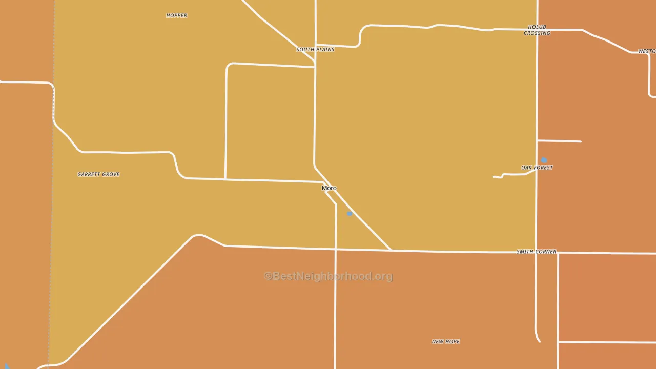 Map of the best neighborhoods in the Moro area, with better matches in green and worse matches in red