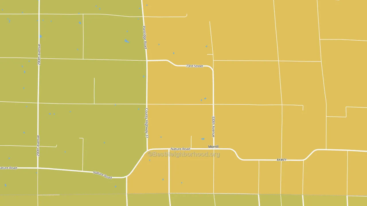 Map of the best neighborhoods in the Morrill area, with better matches in green and worse matches in red
