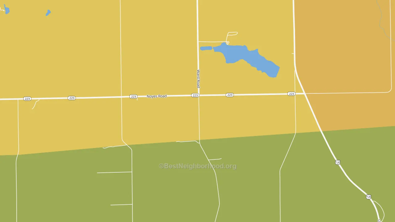 Map of the best neighborhoods in the Morris Corner area, with better matches in green and worse matches in red