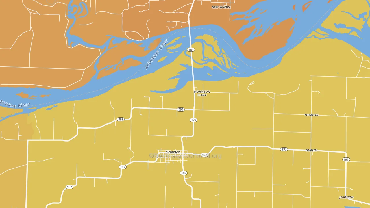 Map of the best neighborhoods in the Morrison Bluff area, with better matches in green and worse matches in red