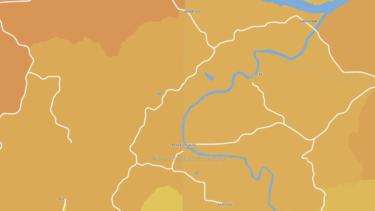 Map of the best neighborhoods in the Morrison area, with better matches in green and worse matches in red