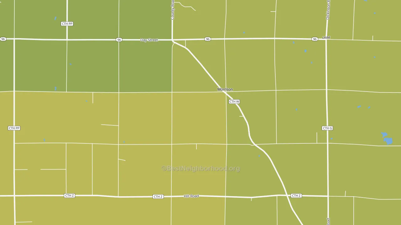 Map of the best neighborhoods in the Morrison area, with better matches in green and worse matches in red
