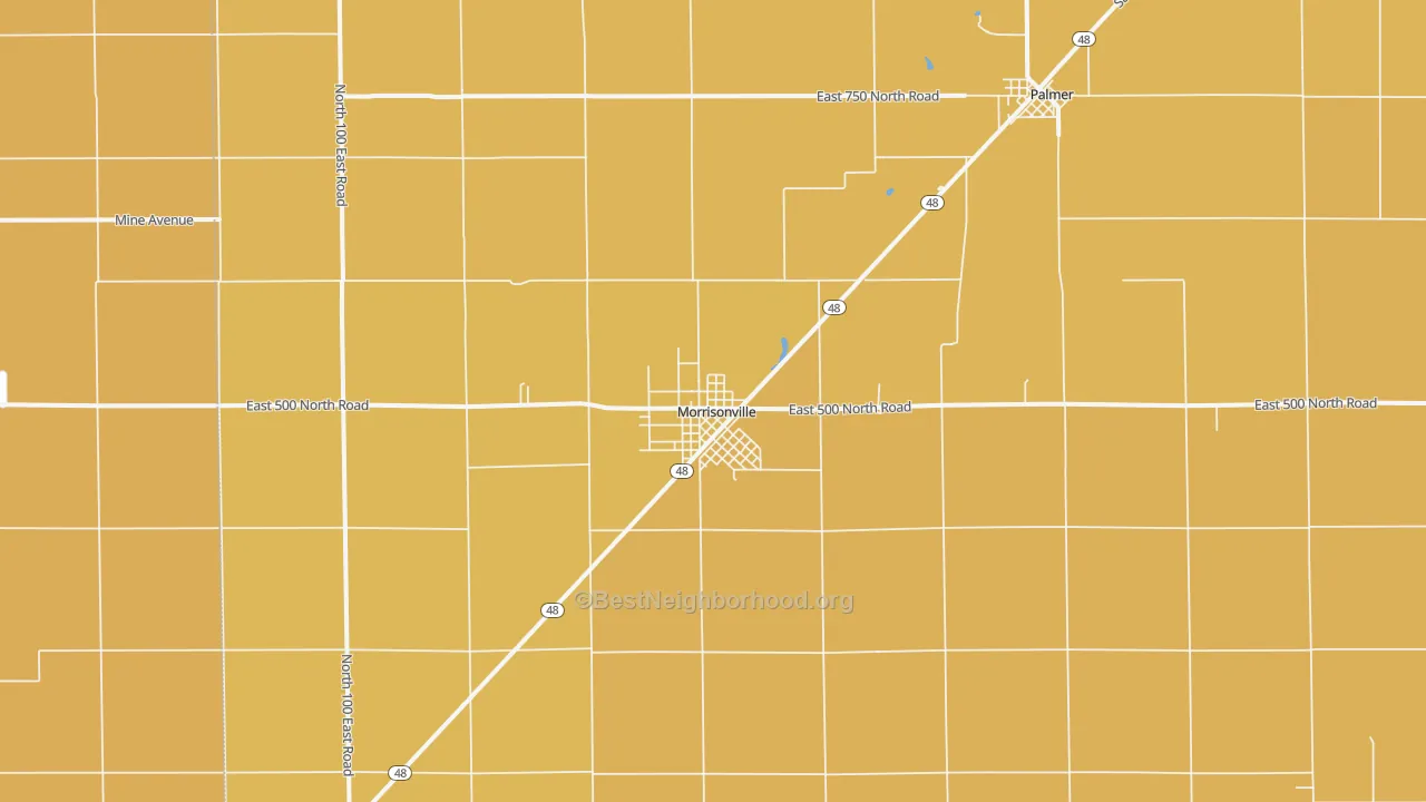Map of the best neighborhoods in the Morrisonville area, with better matches in green and worse matches in red