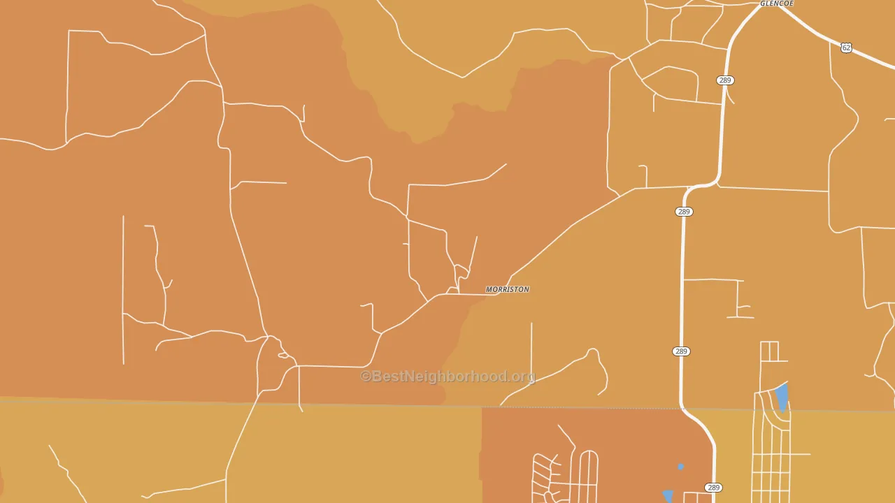 Map of the best neighborhoods in the Morriston area, with better matches in green and worse matches in red