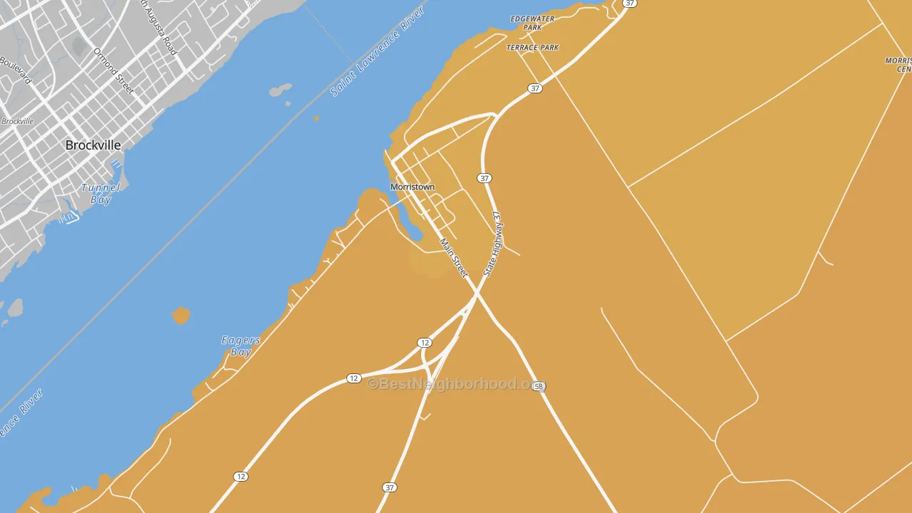 Map of the best neighborhoods in the Morristown area, with better matches in green and worse matches in red