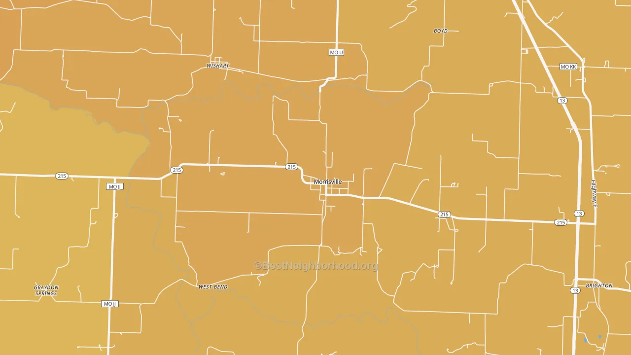 Map of the best neighborhoods in the Morrisville area, with better matches in green and worse matches in red