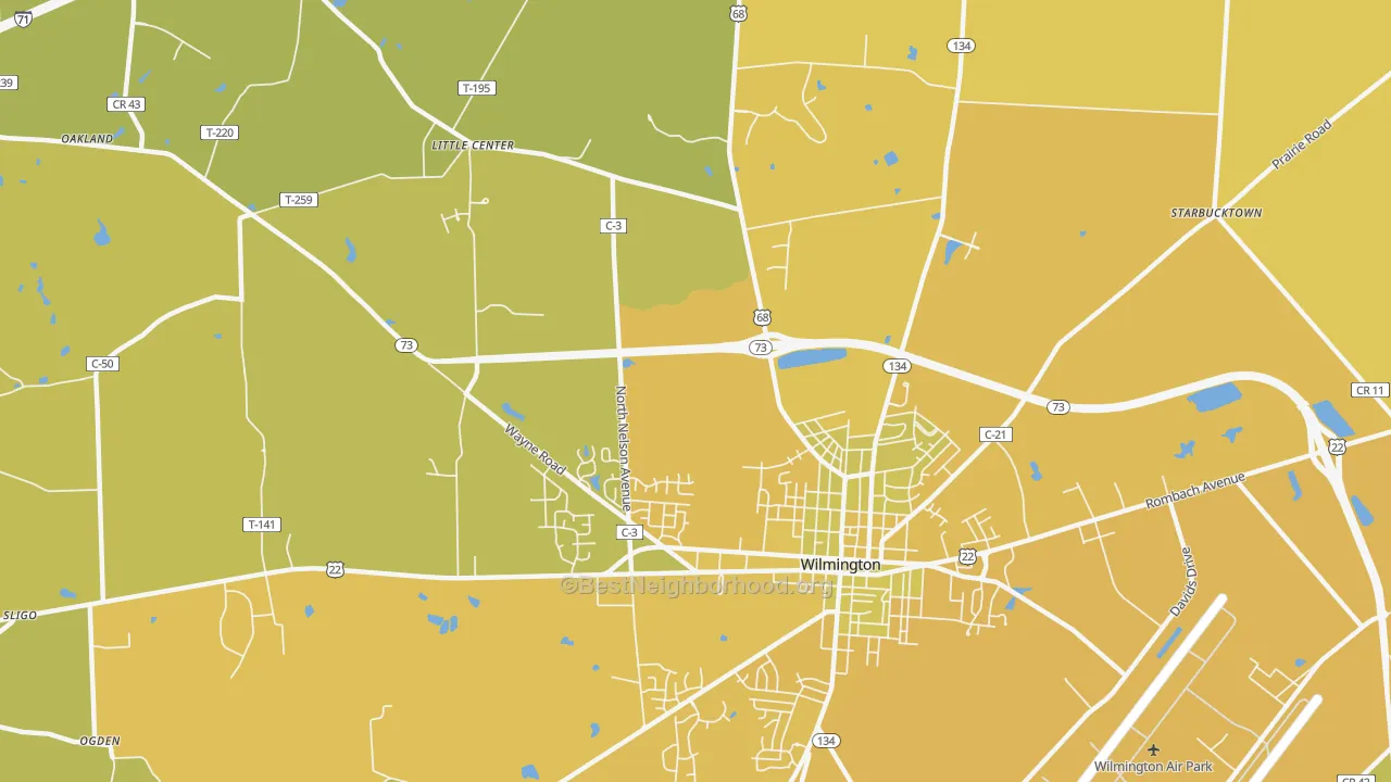 Map of the best neighborhoods in the Morrisville area, with better matches in green and worse matches in red