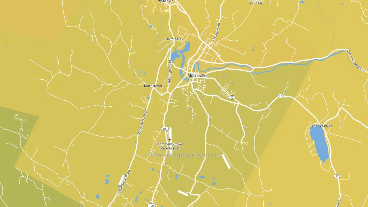 Map of the best neighborhoods in the Morrisville area, with better matches in green and worse matches in red