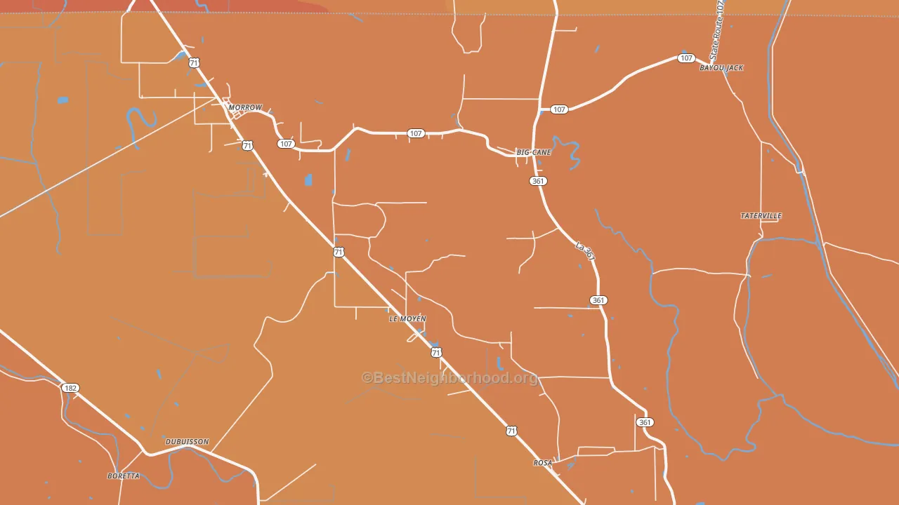 Map of the best neighborhoods in the Morrow area, with better matches in green and worse matches in red