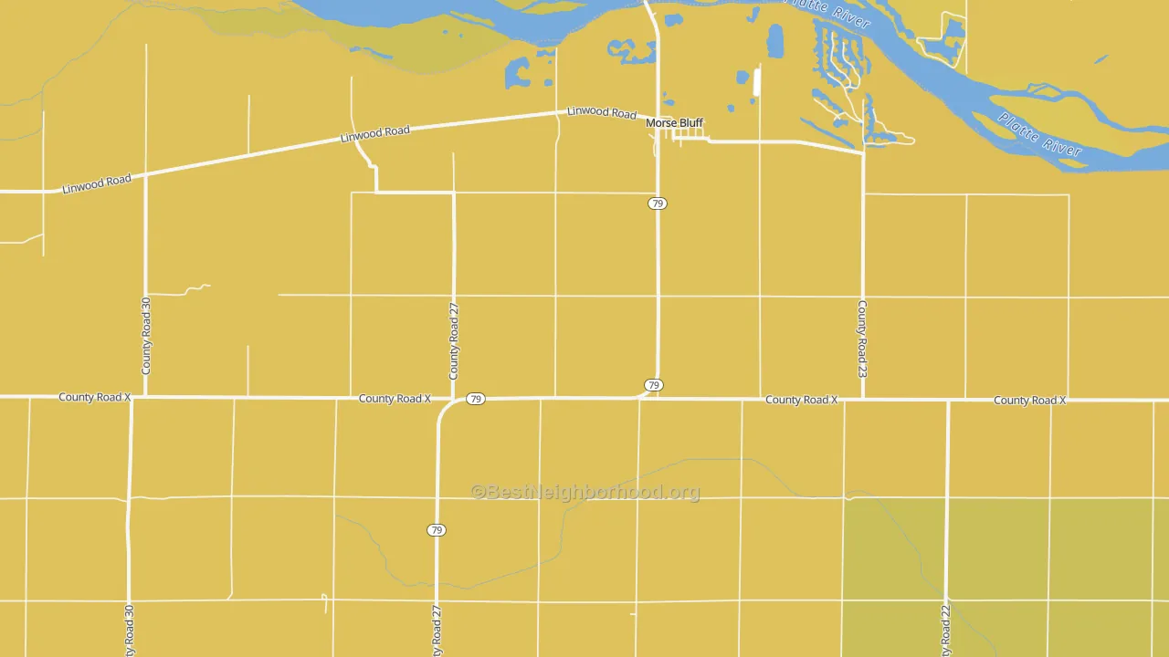 Map of the best neighborhoods in the Morse Bluff area, with better matches in green and worse matches in red