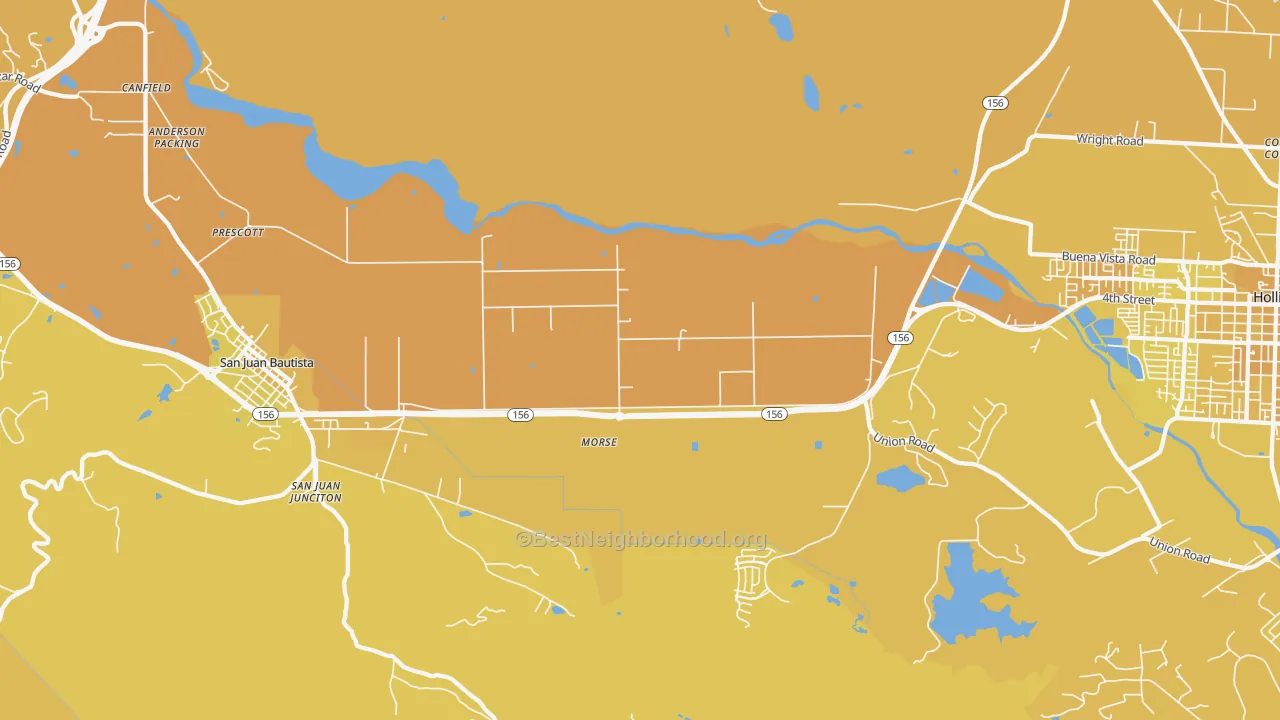 Map of the best neighborhoods in the Morse area, with better matches in green and worse matches in red