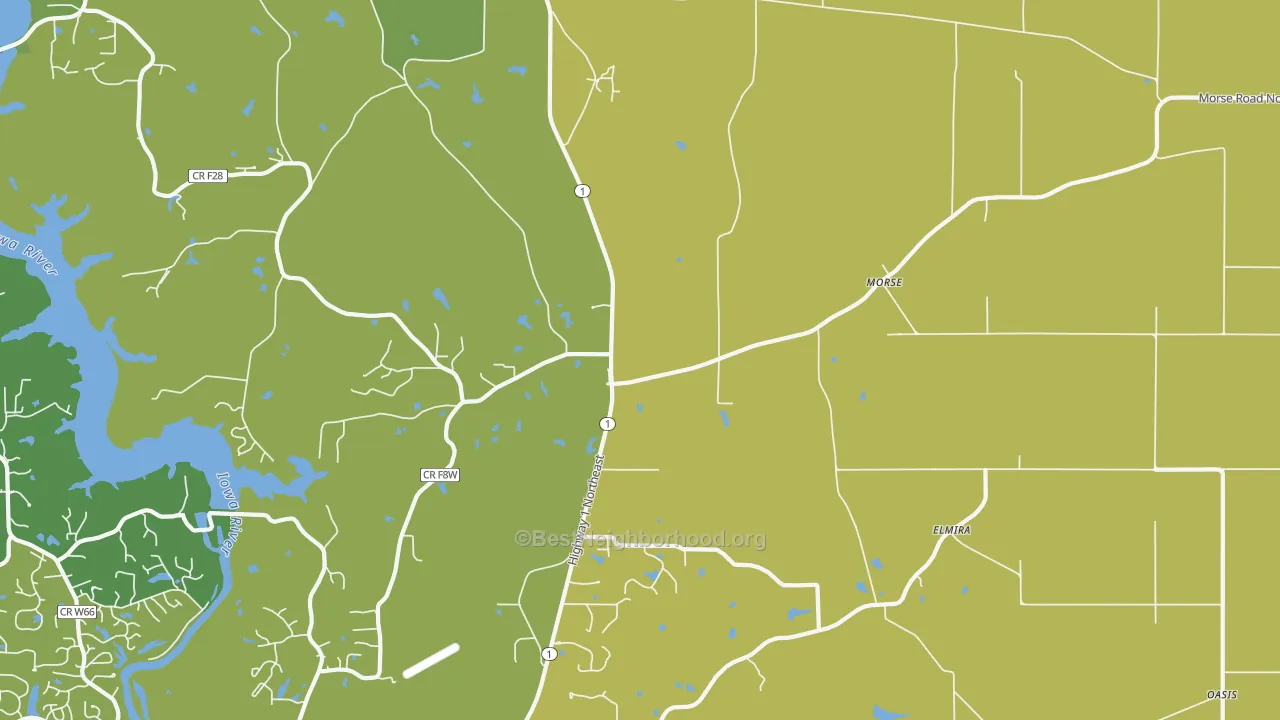 Map of the best neighborhoods in the Morse area, with better matches in green and worse matches in red