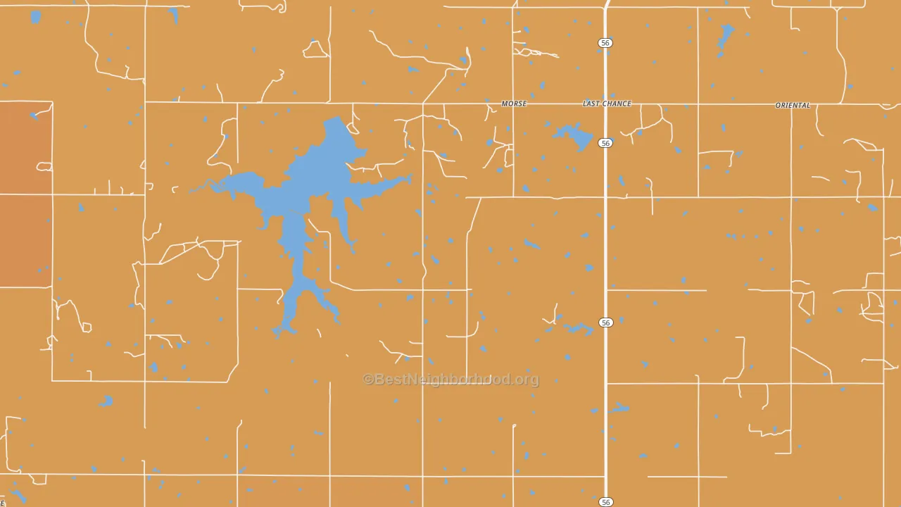 Map of the best neighborhoods in the Morse area, with better matches in green and worse matches in red