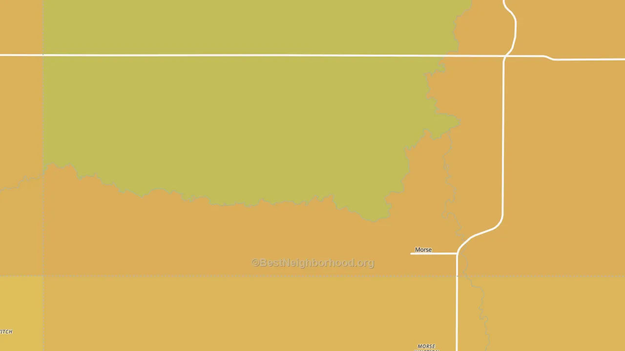 Map of the best neighborhoods in the Morse area, with better matches in green and worse matches in red