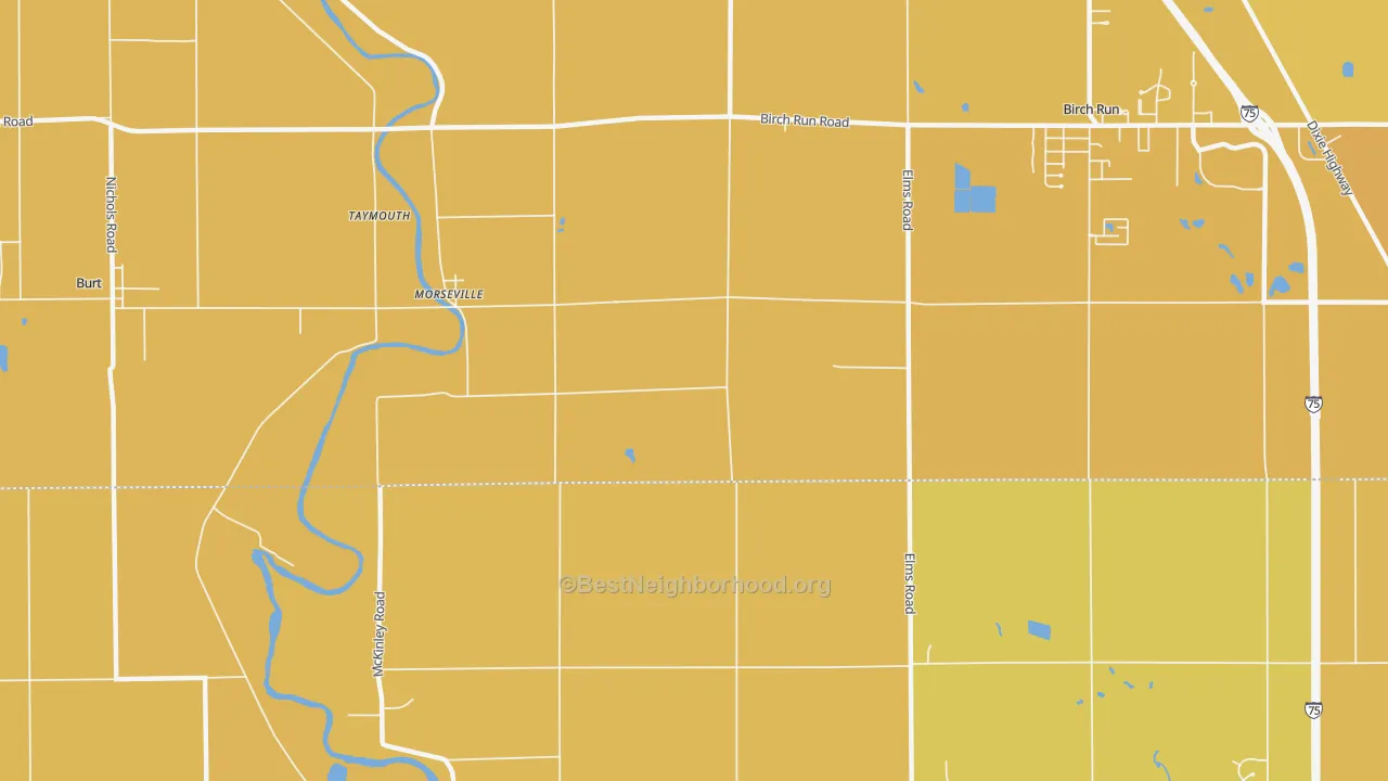 Map of the best neighborhoods in the Morseville area, with better matches in green and worse matches in red