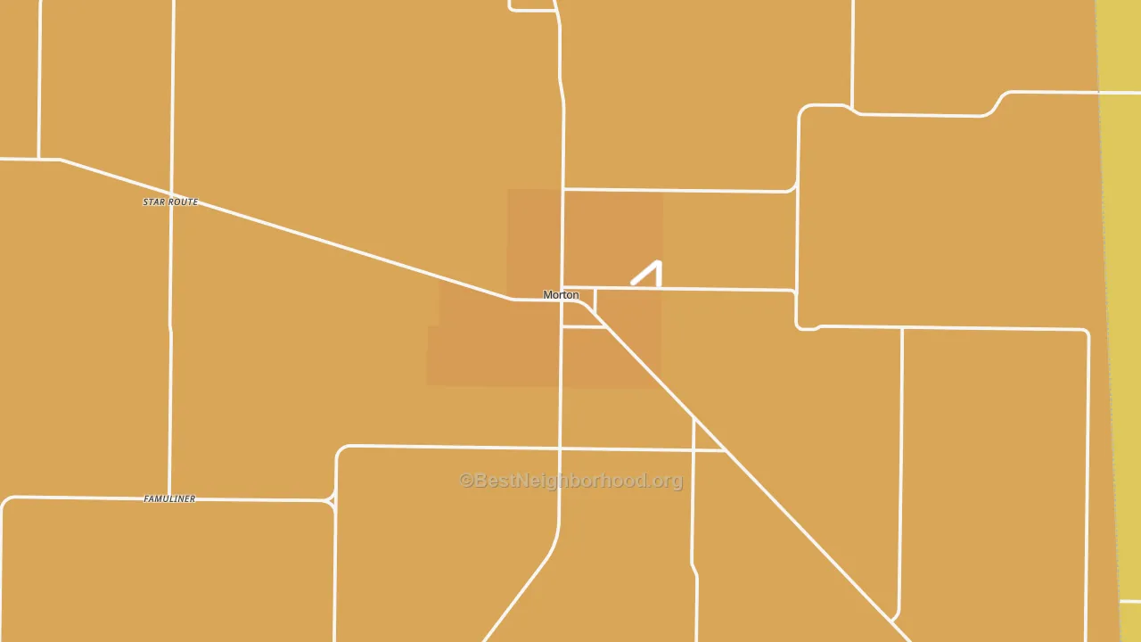 Map of the best neighborhoods in the Morton area, with better matches in green and worse matches in red