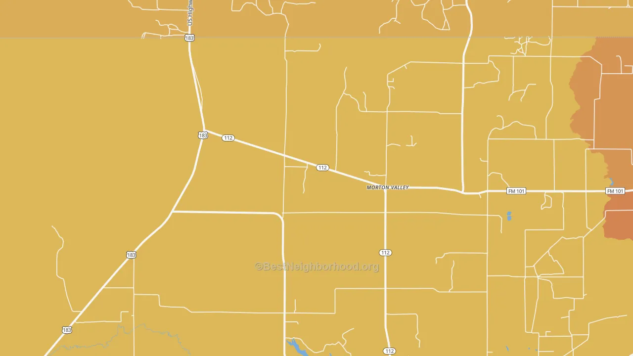 Map of the best neighborhoods in the Morton Valley area, with better matches in green and worse matches in red