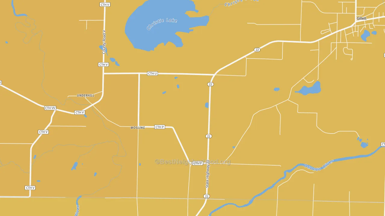 Map of the best neighborhoods in the Mosling area, with better matches in green and worse matches in red