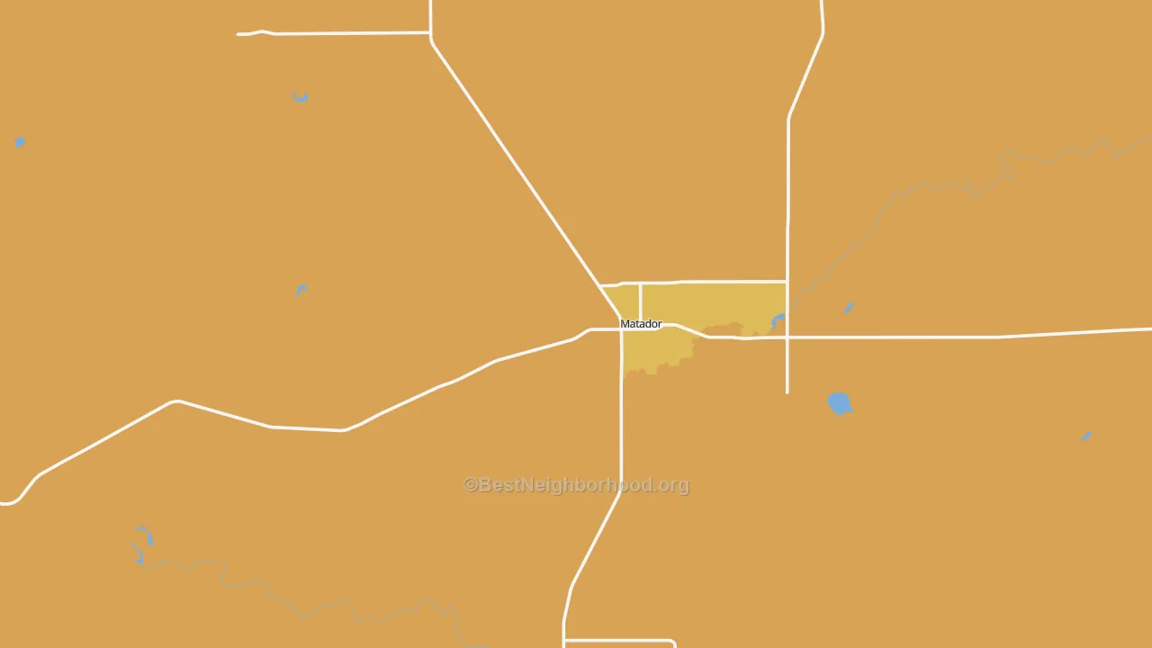 Map of the best neighborhoods in the Motley County area, with better matches in green and worse matches in red