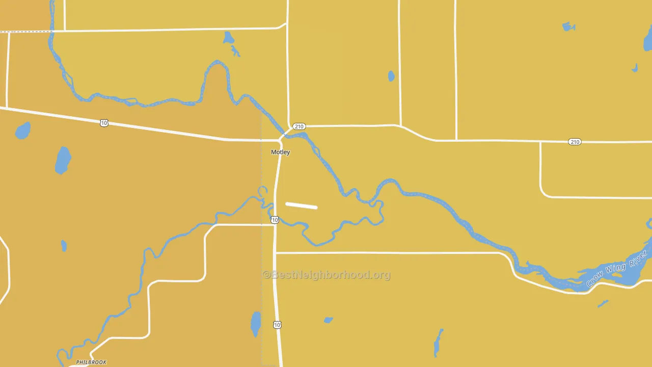 Map of the best neighborhoods in the Motley area, with better matches in green and worse matches in red