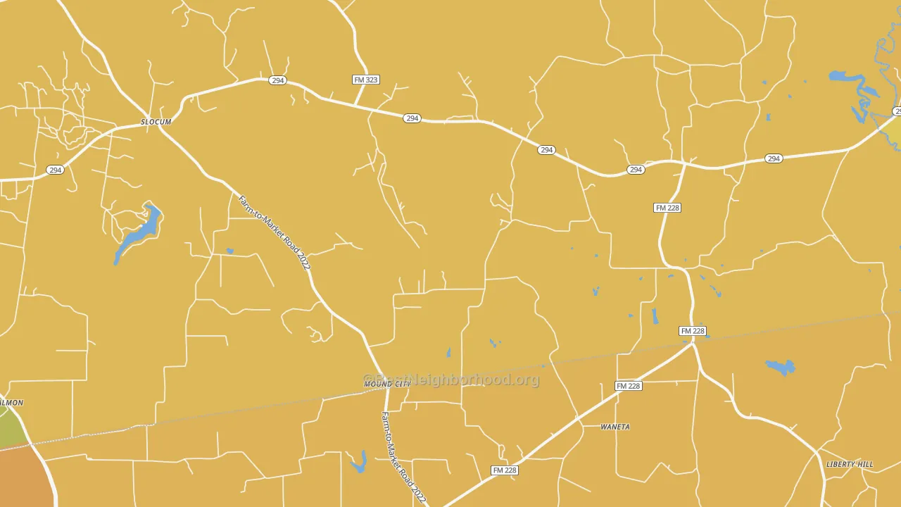 Map of the best neighborhoods in the Mound City area, with better matches in green and worse matches in red