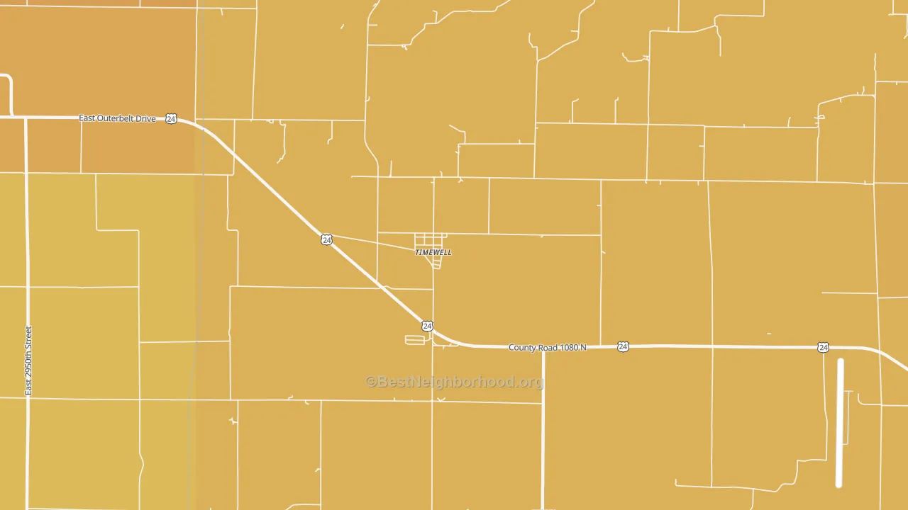 Map of the best neighborhoods in the Mound Station area, with better matches in green and worse matches in red