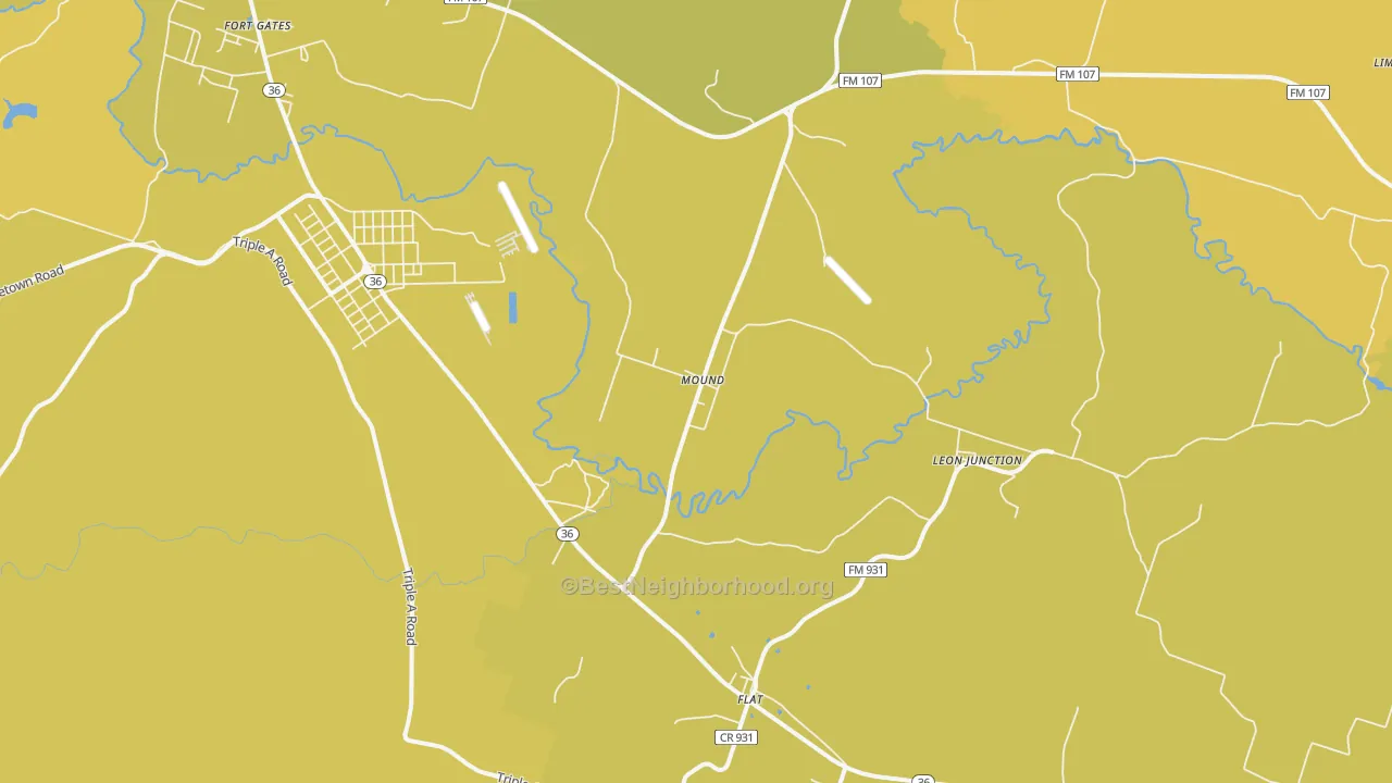 Map of the best neighborhoods in the Mound area, with better matches in green and worse matches in red