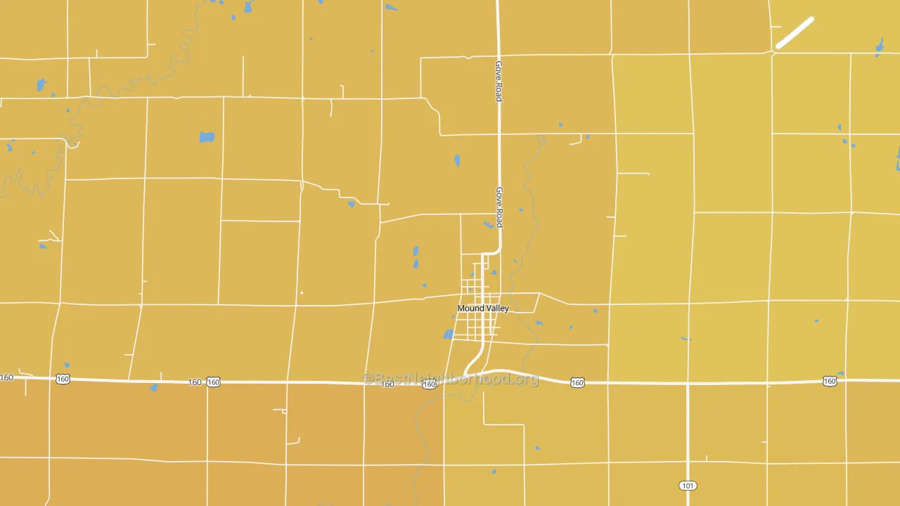 Map of the best neighborhoods in the Mound Valley area, with better matches in green and worse matches in red