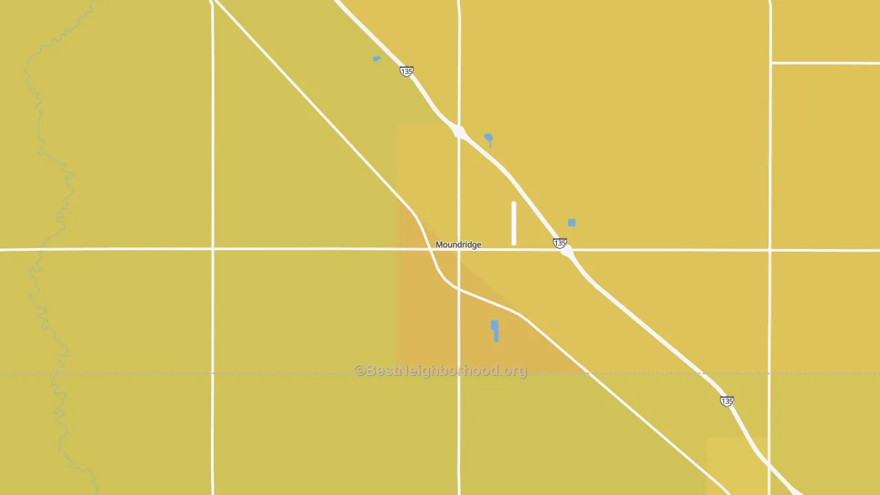 Map of the best neighborhoods in the Moundridge area, with better matches in green and worse matches in red