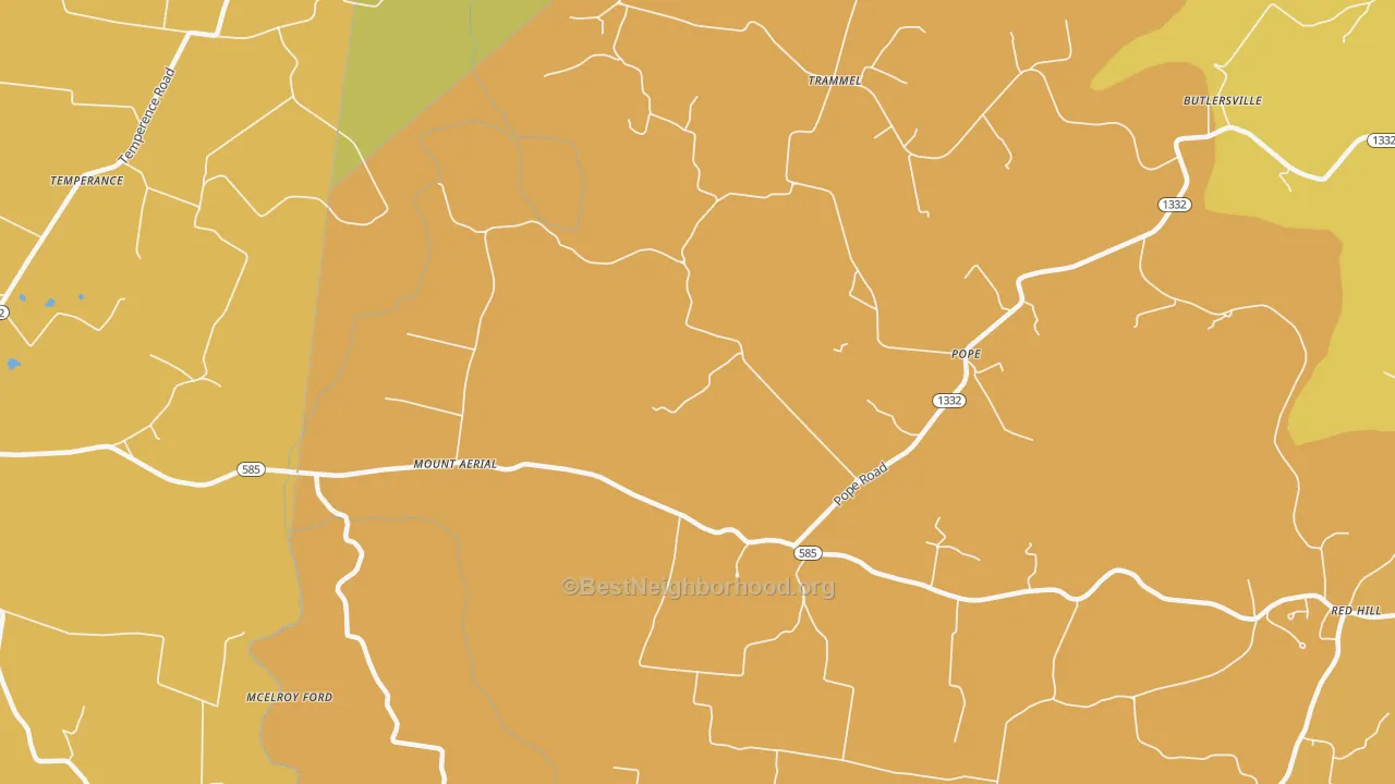 Map of the best neighborhoods in the Mount Aerial area, with better matches in green and worse matches in red