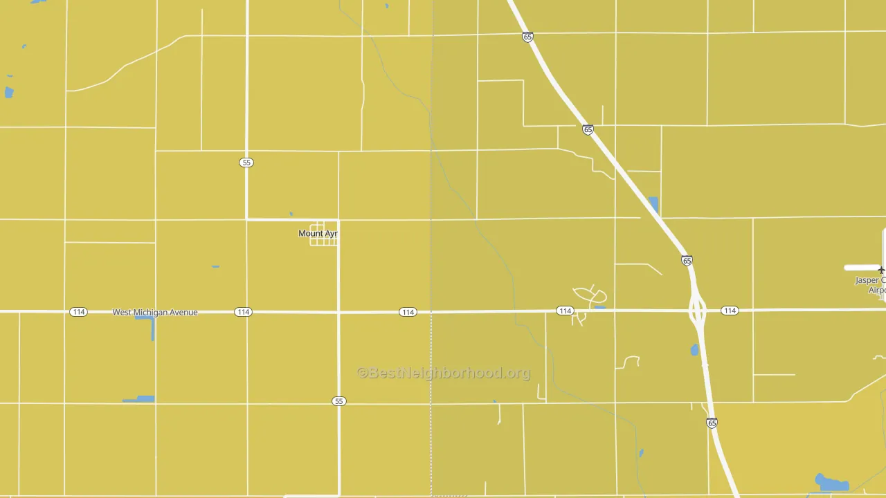 Map of the best neighborhoods in the Mount Ayr area, with better matches in green and worse matches in red