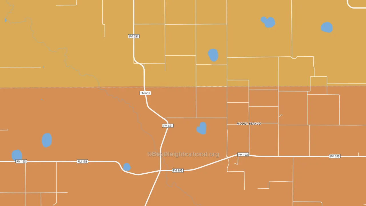 Map of the best neighborhoods in the Mount Blanco area, with better matches in green and worse matches in red
