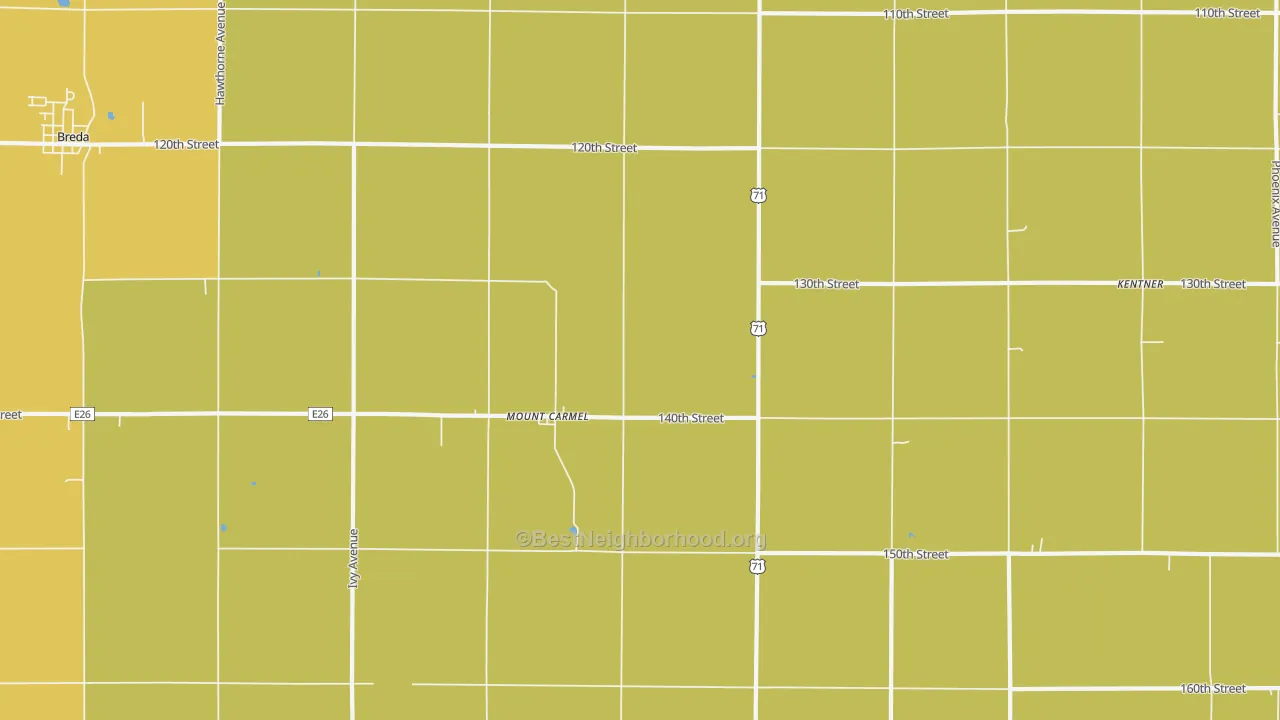 Map of the best neighborhoods in the Mount Carmel area, with better matches in green and worse matches in red