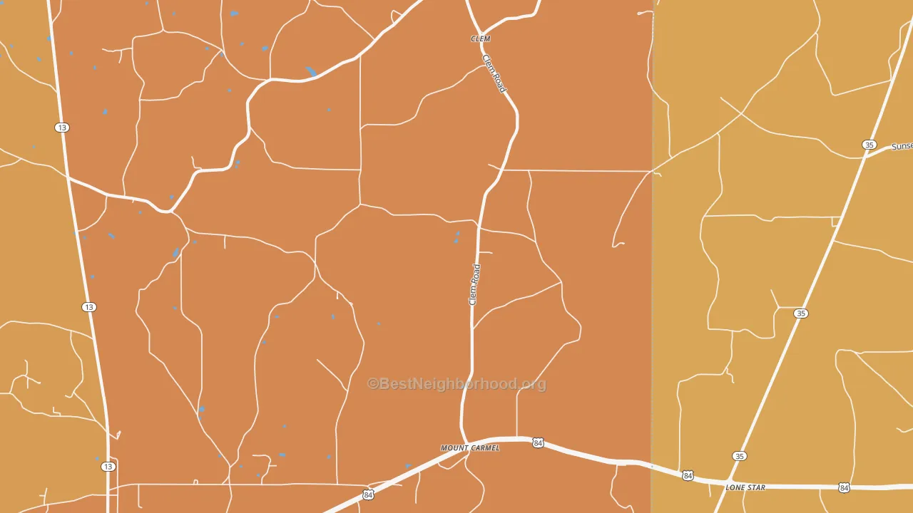 Map of the best neighborhoods in the Mount Carmel area, with better matches in green and worse matches in red
