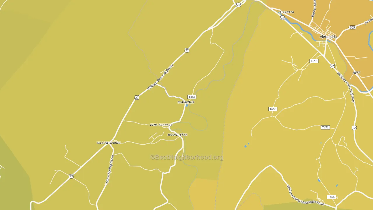 Map of the best neighborhoods in the Mount Etna area, with better matches in green and worse matches in red