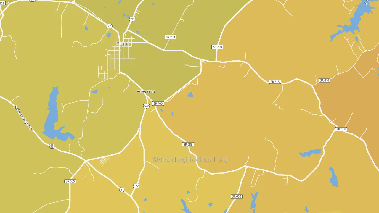 Map of the best neighborhoods in the Mount Garland area, with better matches in green and worse matches in red