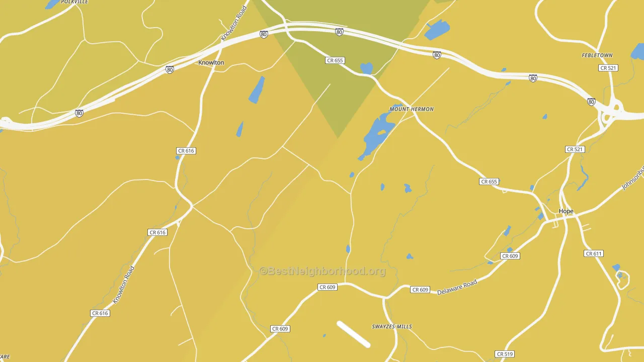 Map of the best neighborhoods in the Mount Hermon area, with better matches in green and worse matches in red