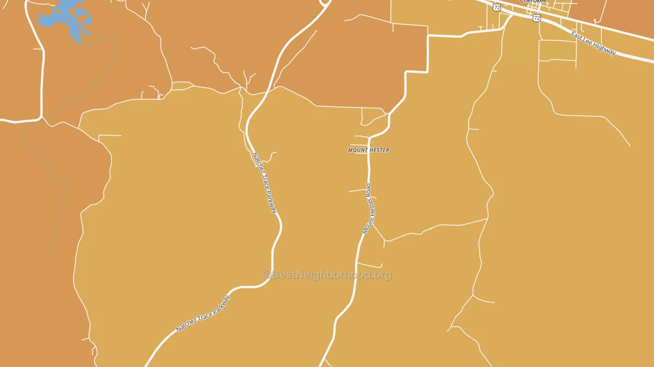 Map of the best neighborhoods in the Mount Hester area, with better matches in green and worse matches in red