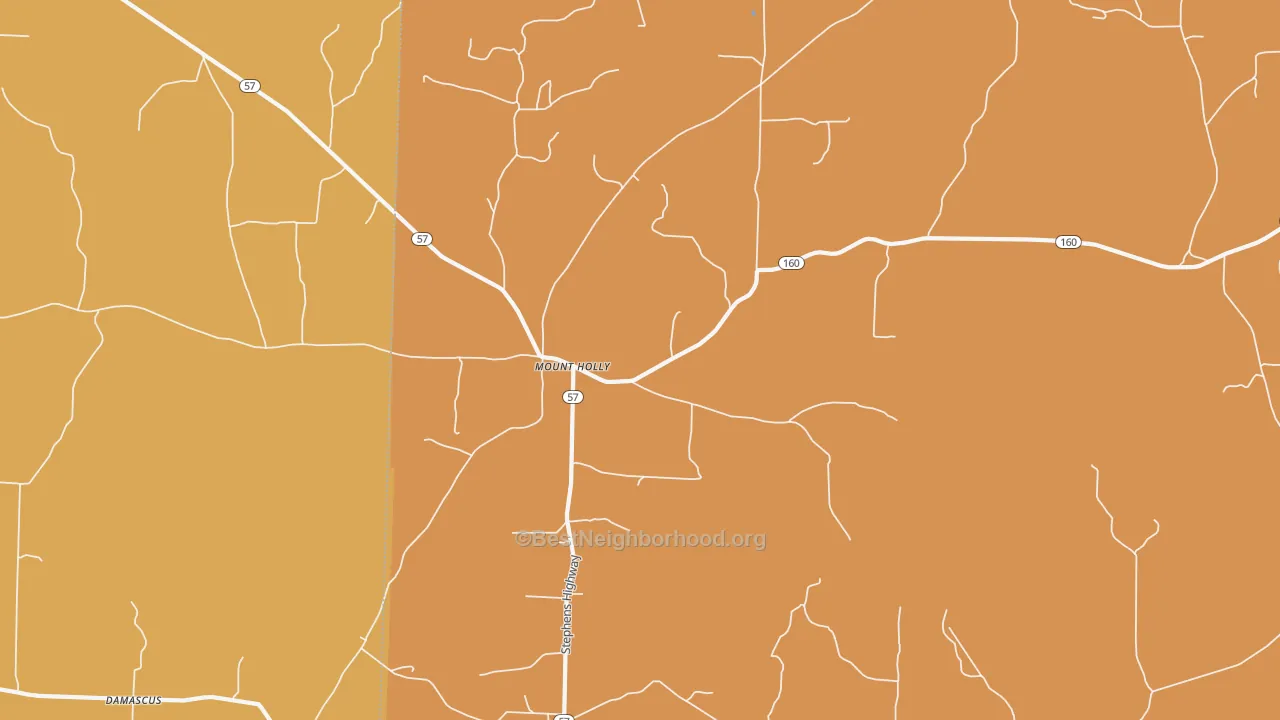 Map of the best neighborhoods in the Mount Holly area, with better matches in green and worse matches in red