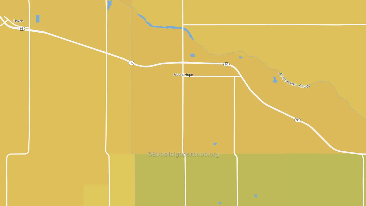 Map of the best neighborhoods in the Mount Hope area, with better matches in green and worse matches in red