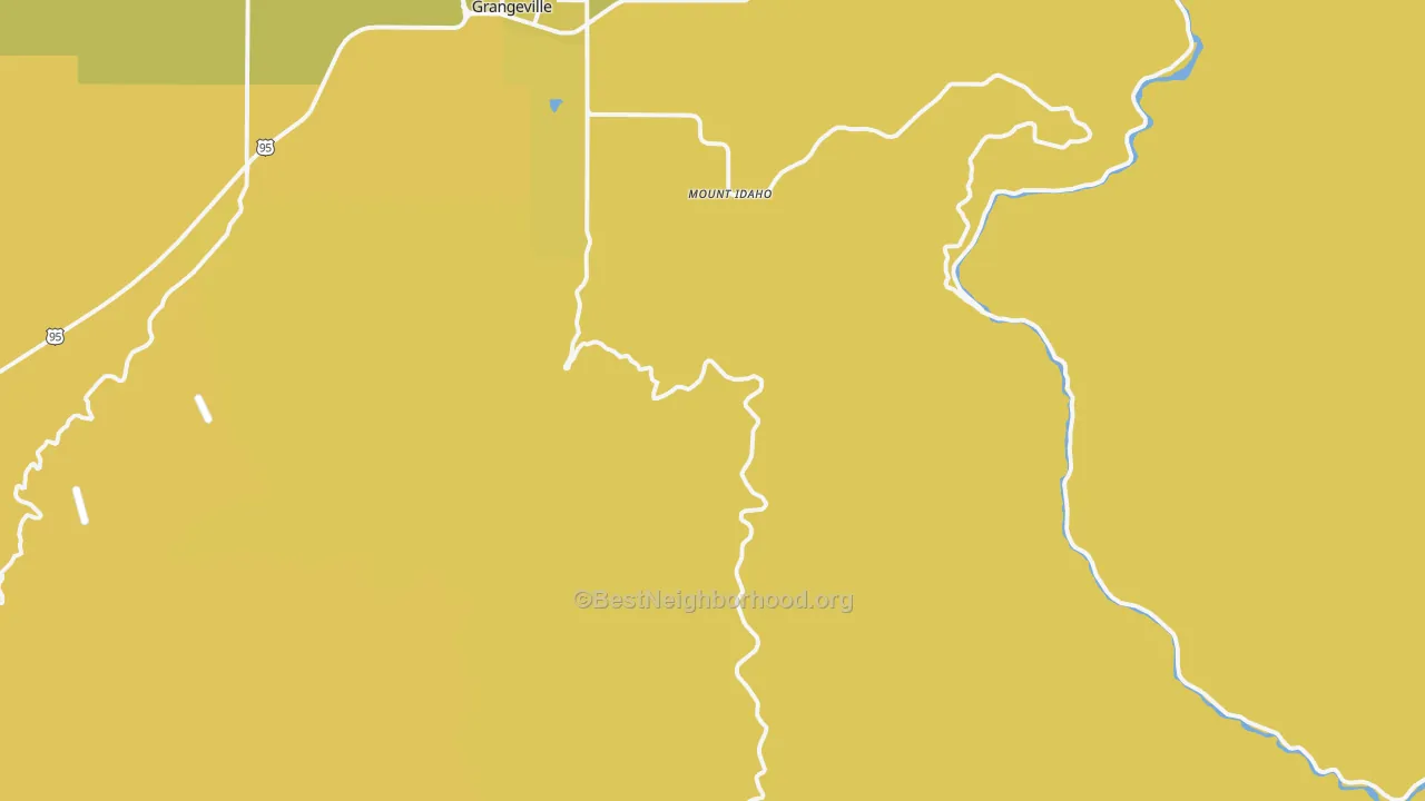 Map of the best neighborhoods in the Mount Idaho area, with better matches in green and worse matches in red