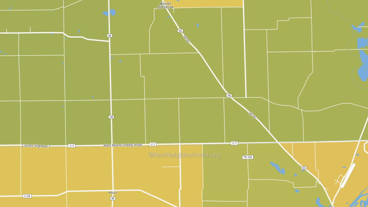 Map of the best neighborhoods in the Mount Jefferson area, with better matches in green and worse matches in red