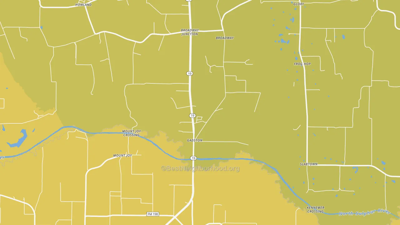 Map of the best neighborhoods in the Mount Joy area, with better matches in green and worse matches in red