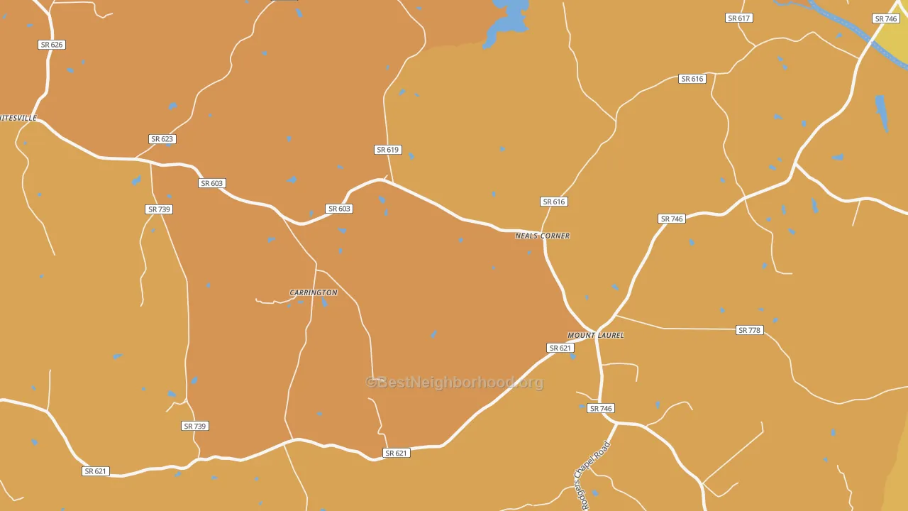 Map of the best neighborhoods in the Mount Laurel area, with better matches in green and worse matches in red