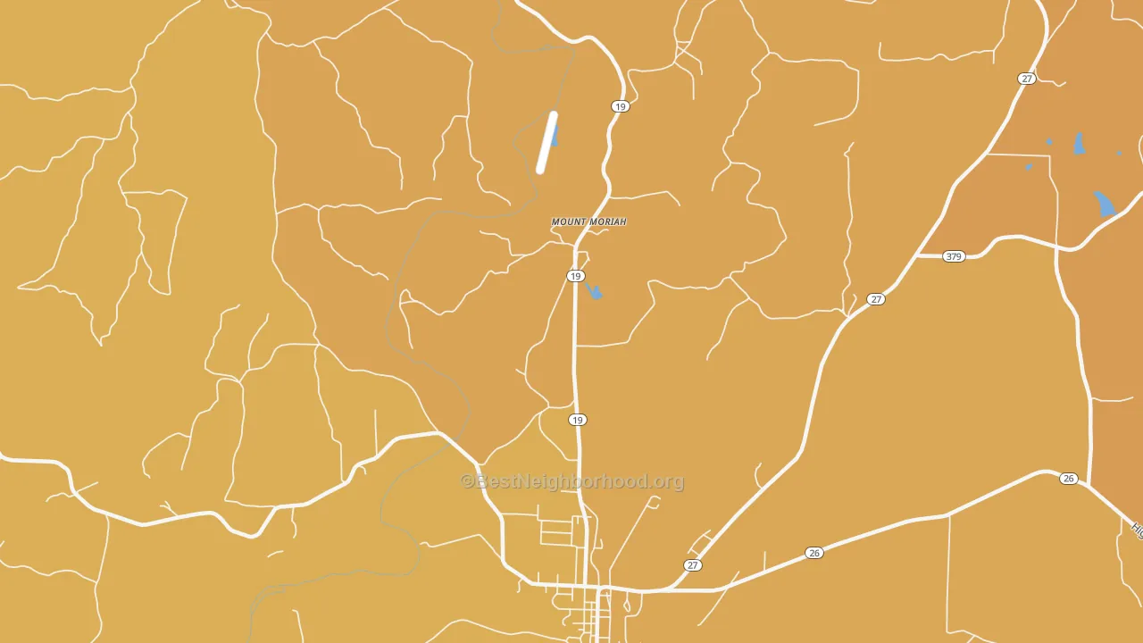Map of the best neighborhoods in the Mount Moriah area, with better matches in green and worse matches in red